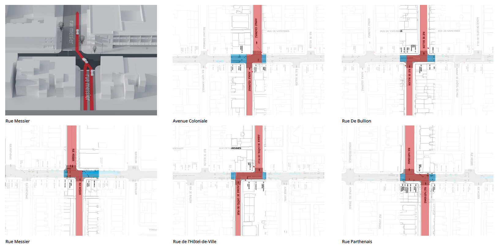 Plans des méandres aux intersections de l'avenue Mont-Royal | Rue Messier, Avenue Coloniale, Rue De Bullion, Rue de l'Hôtel-de-Ville, Rue Parthenais